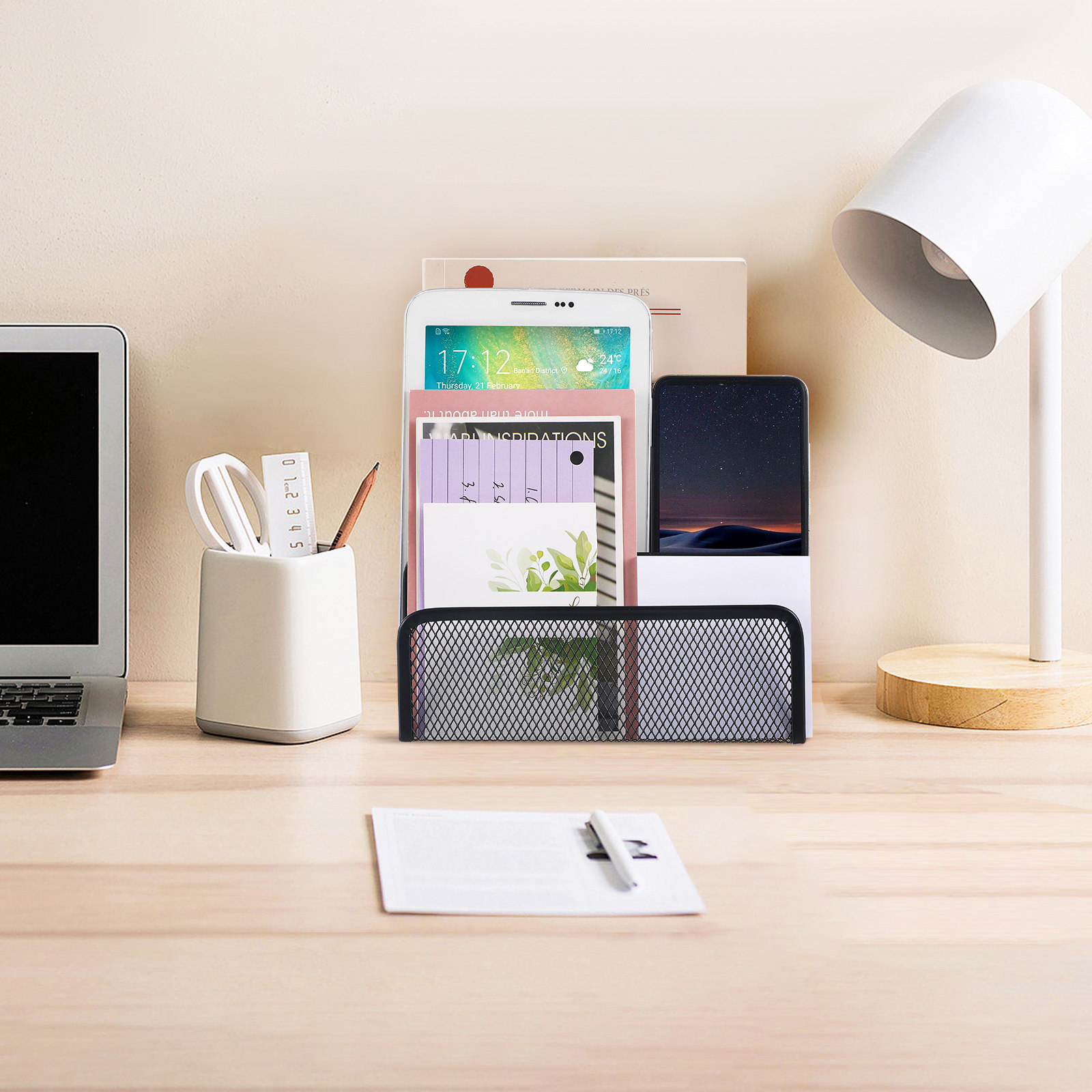 Magazine Holder Rack - ที่จัดระเบียบเอกสารบนโต๊ะทำงานแบบตาข่ายโลหะสามช่อง สำหรับจัดเก็บจดหมาย เอกสาร โบรชัวร์ นิตยสาร