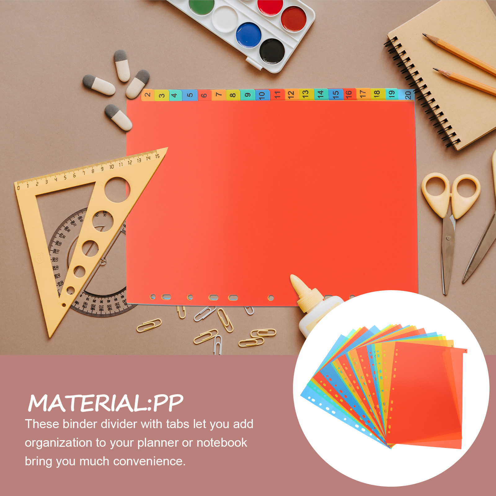 Tab Divider A4 - แผ่นแบ่งเอกสาร A4 แบบมีแถบ 20 แผ่น แผ่นกั้นหน้าพลาสติกคุณภาพสูงสำหรับจัดระเบียบเอกสารในสำนักงาน